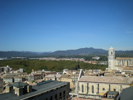 A View of the Cathedral Belltower in Girona, Spainの写真素材