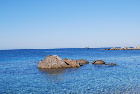 View of beautiful sea of Villasimius, in Sardinia, Italyの写真素材