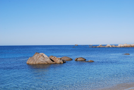 View of beautiful sea of Villasimius, in Sardinia, Italyの写真素材