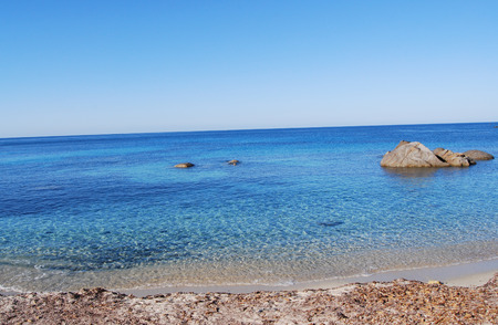View of beautiful sea of Villasimius, in Sardinia, Italyの写真素材