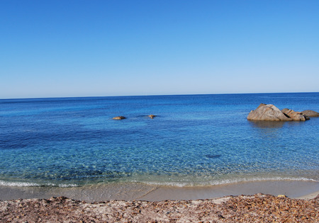 View of beautiful sea of Villasimius, in Sardinia, Italyの写真素材