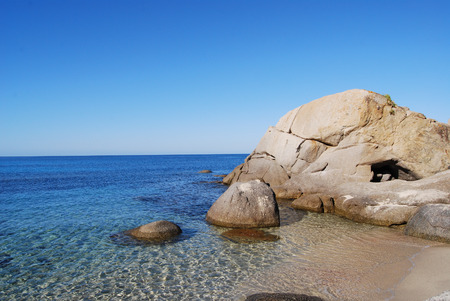 View of beautiful sea of Villasimius, in Sardinia, Italyの写真素材