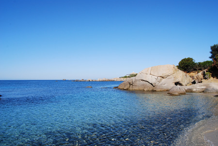 View of beautiful sea of Villasimius, in Sardinia, Italyの写真素材