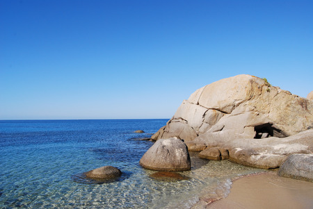 View of beautiful sea of Villasimius, in Sardinia, Italyの写真素材