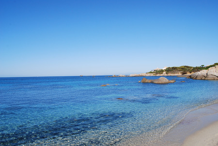 View of beautiful sea of Villasimius, in Sardinia, Italyの写真素材