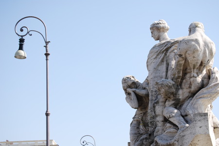 Sculpture at Vittorio Emanuele II Bridge, Rome, Italyの写真素材