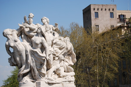 Sculpture at Vittorio Emanuele II Bridge, Rome, Italyの写真素材