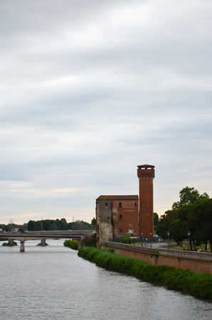 Pisa, Italy  City streets illuminated for San Ranieri Luminaraの写真素材
