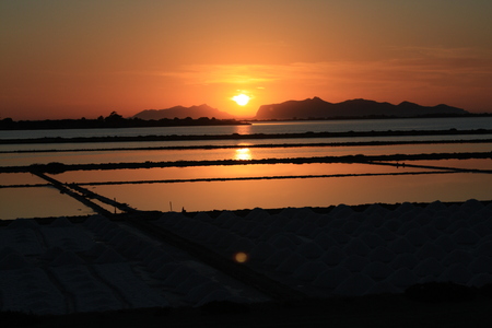 Salt Mill at Marsala, Sicilyの写真素材