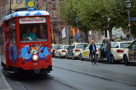 Ebbelwei-Express tram streetcar sightseeing city tour in Frankfurtのeditorial素材
