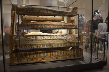 Exhibition of mummies, artifacts and Egyptian finds at the Egyptian Museum of Turinのeditorial素材
