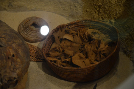 Exhibition of mummies, artifacts and Egyptian finds at the Egyptian Museum of Turinのeditorial素材