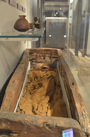 Exhibition of mummies, artifacts and Egyptian finds at the Egyptian Museum of Turinのeditorial素材