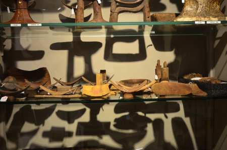 Exhibition of mummies, artifacts and Egyptian finds at the Egyptian Museum of Turinのeditorial素材