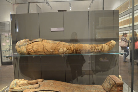 Exhibition of mummies, artifacts and Egyptian finds at the Egyptian Museum of Turin