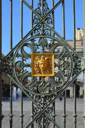The gate of the Royal Palace was made in 1840 by Pelagio Palagi to delimit it from Piazza Castello, Turinのeditorial素材