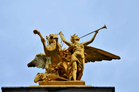 The famous Alexandre III Bridge at sunset in Paris, Franceの写真素材
