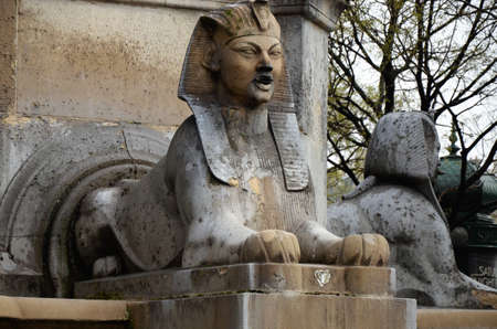 Fontaine du Palmier (Fountain of the palm) placed in the historic square Place du Chatelet in Paris