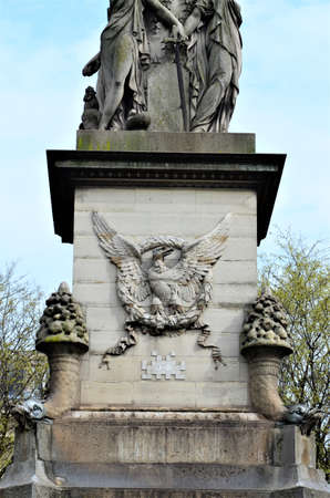 Fontaine du Palmier (Fountain of the palm) placed in the historic square Place du Chatelet in Parisの写真素材