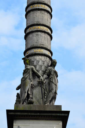 Fontaine du Palmier (Fountain of the palm) placed in the historic square Place du Chatelet in Parisの写真素材