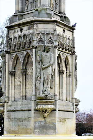 Paris, France - famous Notre Dame cathedral facade saint statues.の写真素材