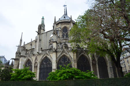 Paris, France - famous Notre Dame cathedral facade saint statues.の写真素材