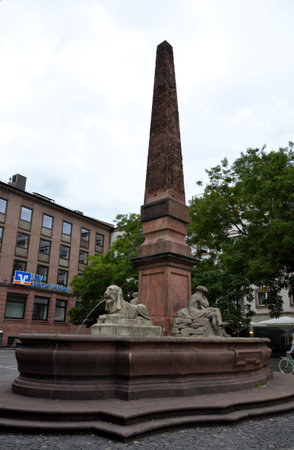 Neubrunnenplatz square along Kaiserstrasse central Mainz city state of Rhineland-Palatinate Germany Europeの写真素材