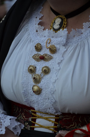 Villacidro, Sardinia 02.06.2019: Cherry's festival with traditional costumes of Sardiniaの写真素材