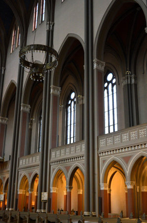 inside the famous Markt Kirche in Wiesbaden, a brick building in neo-Gothic styleの写真素材