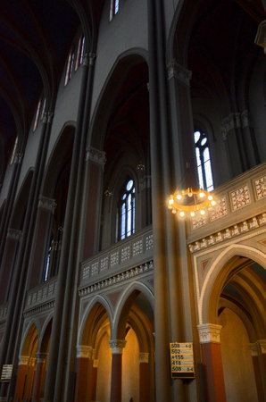inside the famous Markt Kirche in Wiesbaden, a brick building in neo-Gothic styleの写真素材