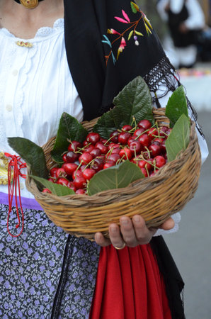 Villacidro, Sardinia 02.06.2019: Cherry's festival with traditional costumes of Sardiniaの写真素材
