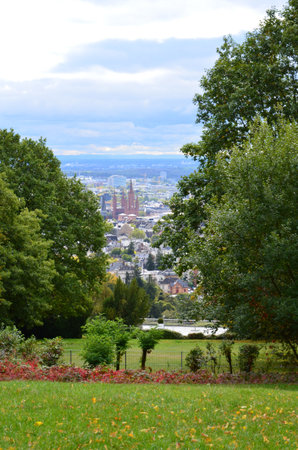 View to the German city of Wiesbadenの写真素材
