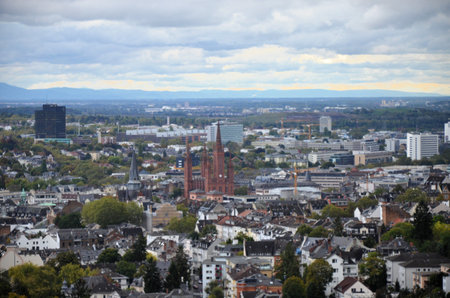 View to the German city of Wiesbadenの写真素材