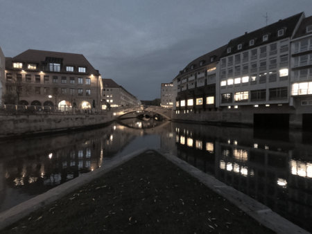 Nuremberg, Germany 10.16.2019: Way of living in historic center of Nuremerg near river Pegnitzの写真素材