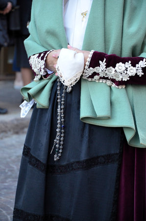 Sant'Antioco, Sardinia 05.06.2019: Saint Antioco, Sardinia - 04.16.2018: Religious procession of Sant'Antiocoの写真素材