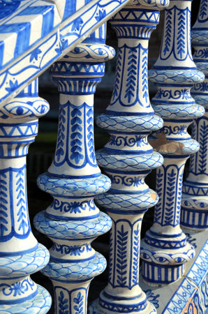 Plaza de EspaÃ±a, Seville Detail of blue ceramic balustradeの写真素材