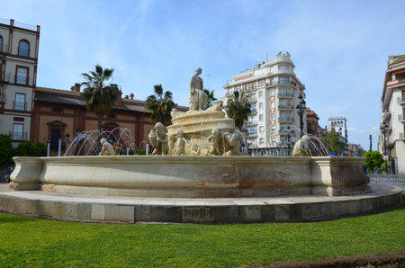 Seville, Spain 03.23.2019: The Hispalis fountain in the Puerta de Jerez roundaboutの写真素材