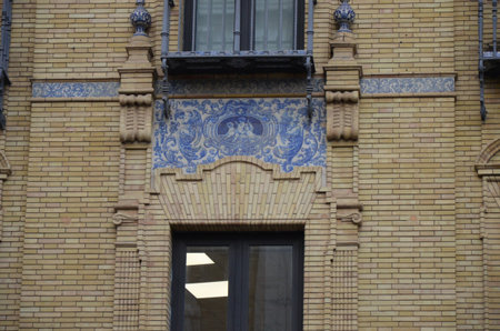 Ceramic architectural detail on an office building in Seville