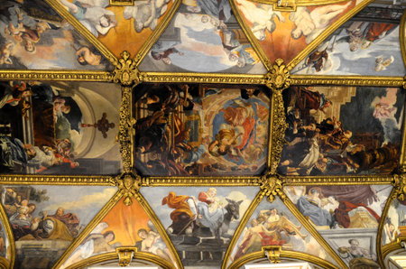 Rome, Italy 02.09.2019: Church of Santa Maria a Trivio in Rome. The decoration of Antonio Gherardi's vault in the church of Santa Maria a Trivioのeditorial素材