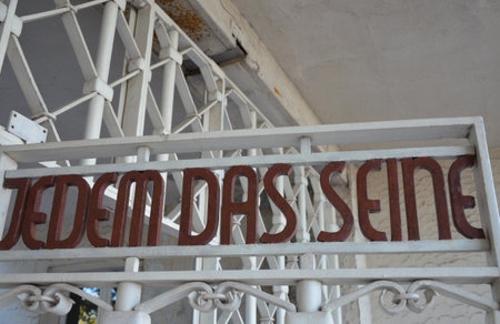 Buchenwald, Germany 10.12.2019: Jedem das Seine. Main gate of Buchenwald concentration camp near...