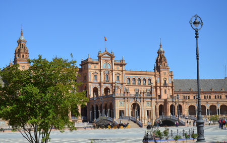 Seville, Spain 03.28.2019: Plaza de Espana or Spain Square in Seville, Andalusia, Spain