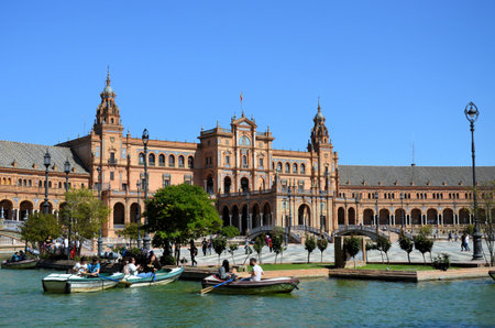 Seville, Spain 03.28.2019: Plaza de Espana or Spain Square in Seville, Andalusia, Spain