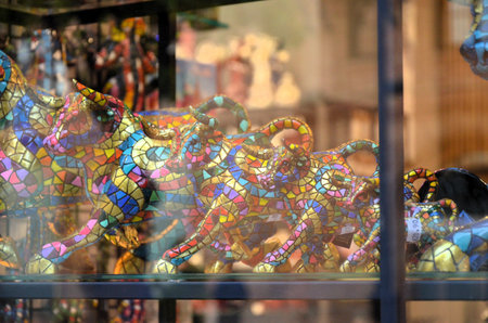 Seville, Spain 03.28.2019: Souvenir bulls in a shop in Seville,