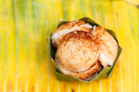 khanom khrok or called thai sweetmeat  is  pancake that is made from rice flour with coconut milk or just plain shredded coconut as an emulsifierの写真素材