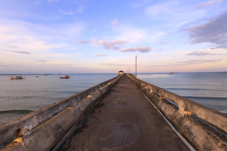 sunset with jetty chumphon thailandの写真素材