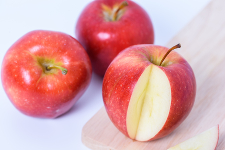 Red fresh apples on white backgroundの写真素材