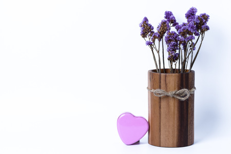 heart love feeling romantic and wood vase classic on white backgroundの写真素材