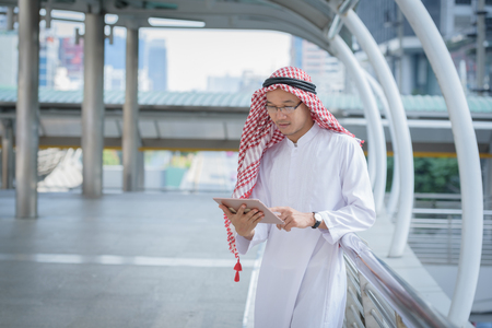 muslim business read report tablet on the dayの写真素材
