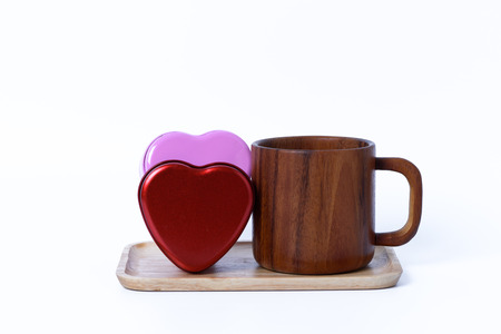 heart love feeling romantic and wood glass classic on white backgroundの写真素材