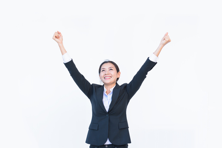 Portrait business woman office show emotion happinessの写真素材